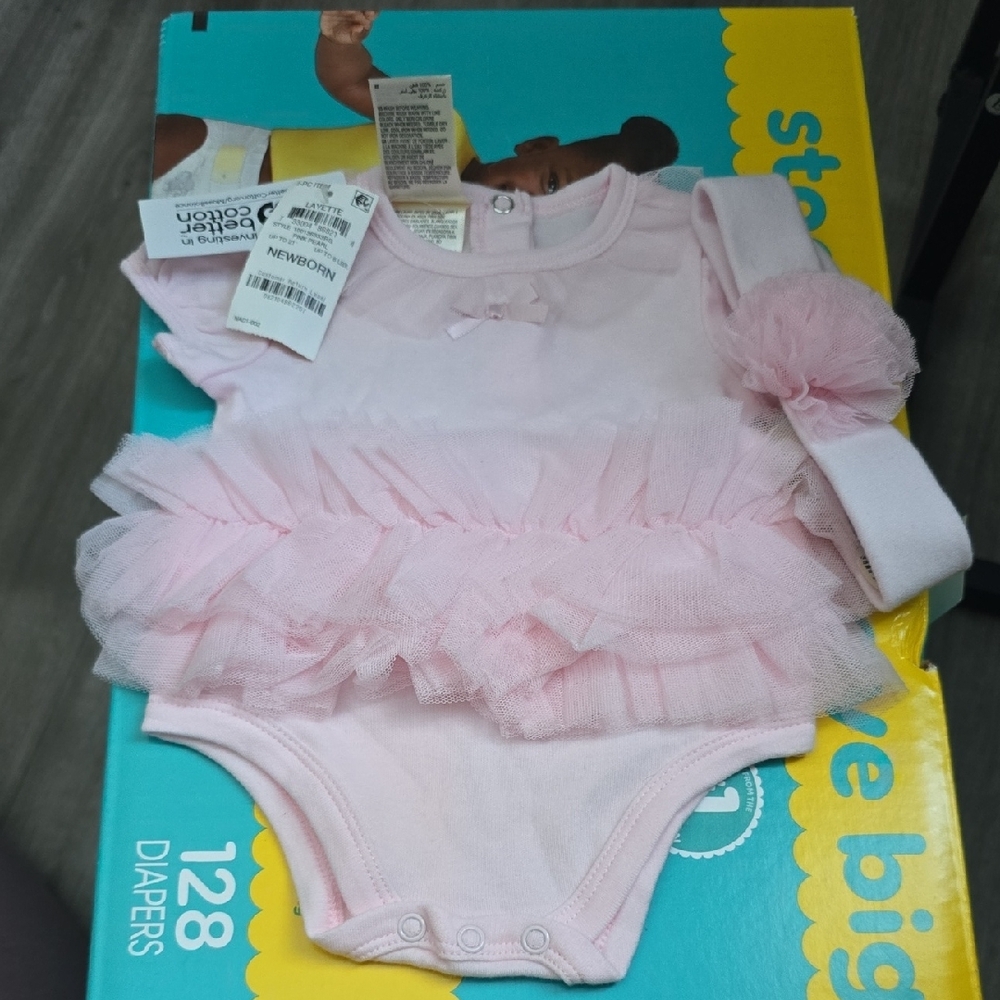 Pink Ruffled Baby Onesie with Headband